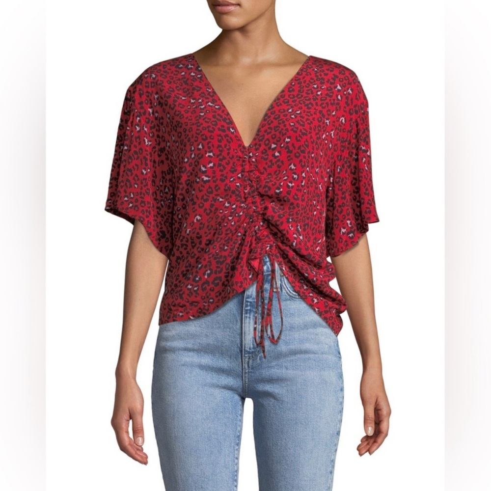 Lovers + Friends Red Ruched Tie Front Blouse